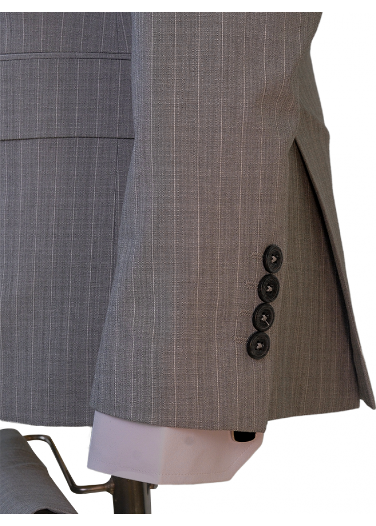 Çizgili Kruvaze Gri Slim Fit Erkek Takım Elbise