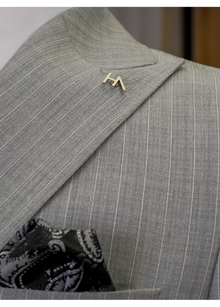 Çizgili Kruvaze Gri Slim Fit Erkek Takım Elbise