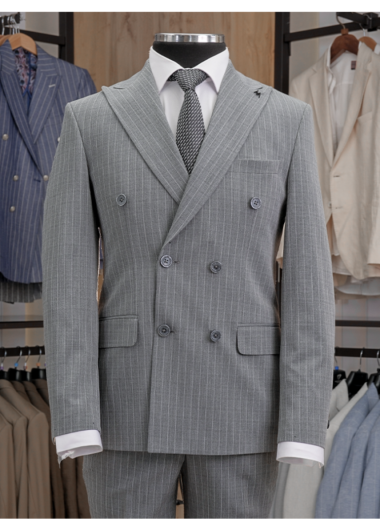 Çizgili Kruvaze Antrasit Slim Fit Erkek Takım Elbise