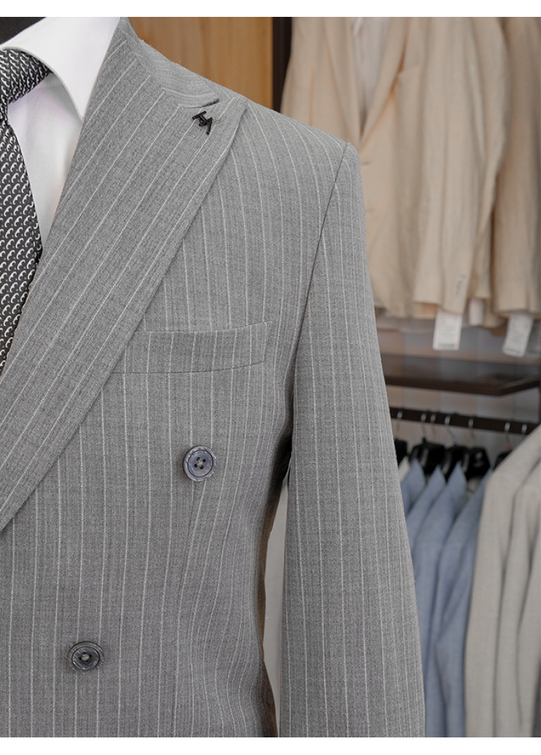 Çizgili Kruvaze Antrasit Slim Fit Erkek Takım Elbise