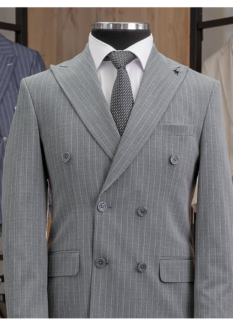 Çizgili Kruvaze Antrasit Slim Fit Erkek Takım Elbise
