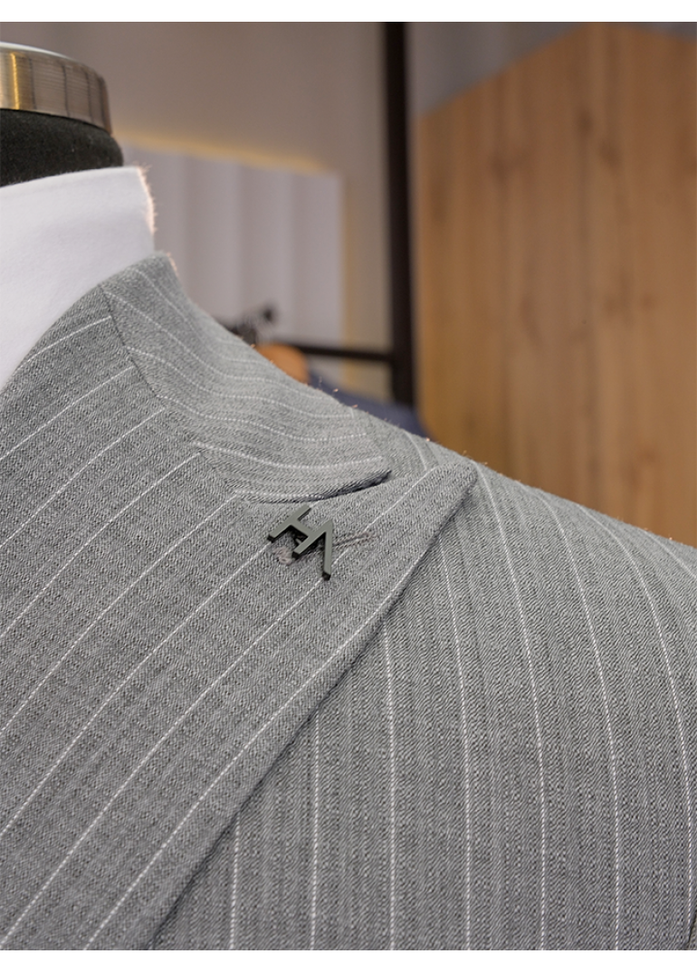 Çizgili Kruvaze Antrasit Slim Fit Erkek Takım Elbise