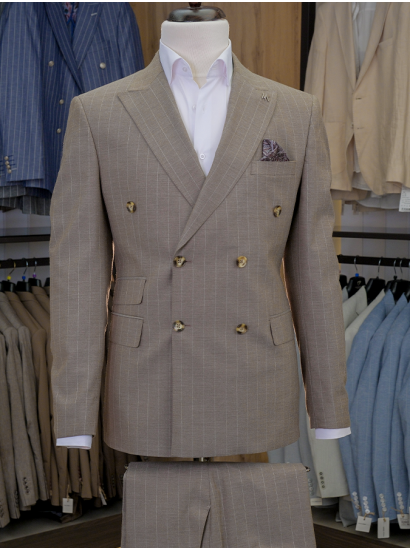 Çift Cep Çizgili Kruvaze 