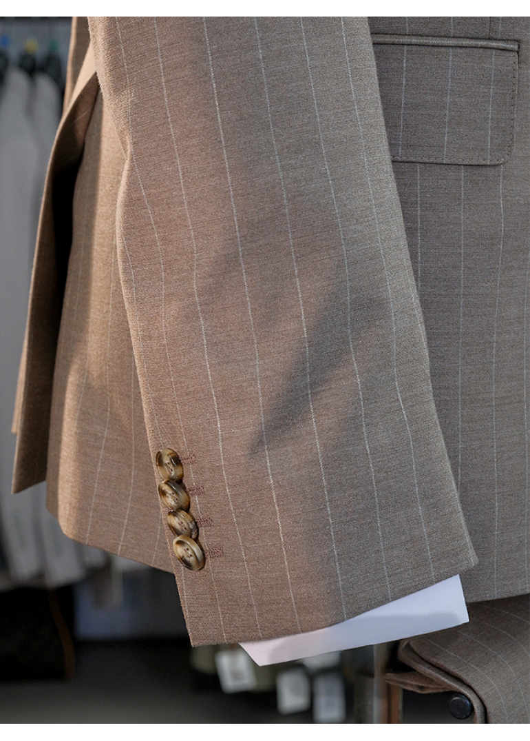 Çift Cep Çizgili Slim Fit Erkek Kruvaze Takım Elbise