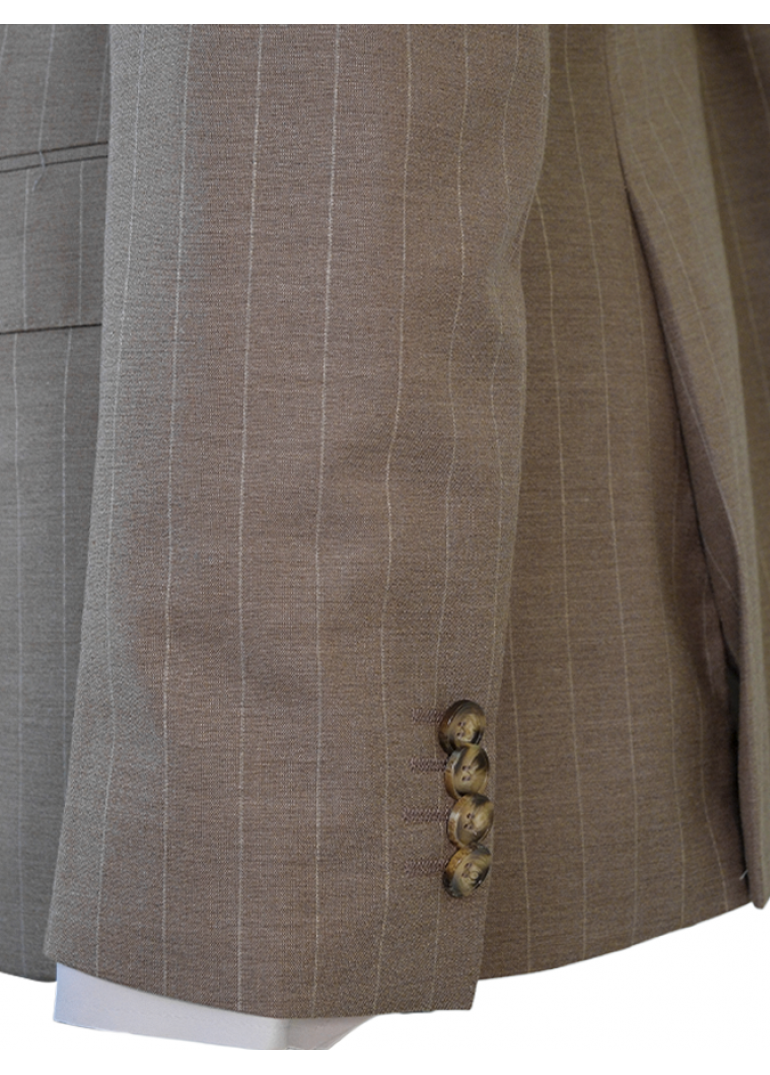 Çift Cep Çizgili Slim Fit Erkek Kruvaze Takım Elbise