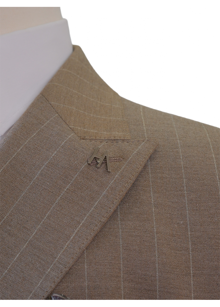 Çift Cep Çizgili Slim Fit Erkek Kruvaze Takım Elbise