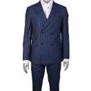 Çizgili Kruvaze Lacivert Slim Fit Erkek Takım Elbise