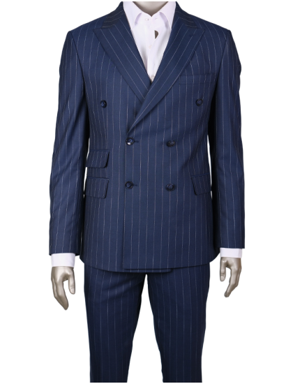 Çift Cep Çizgili Kruvaze Lacivert