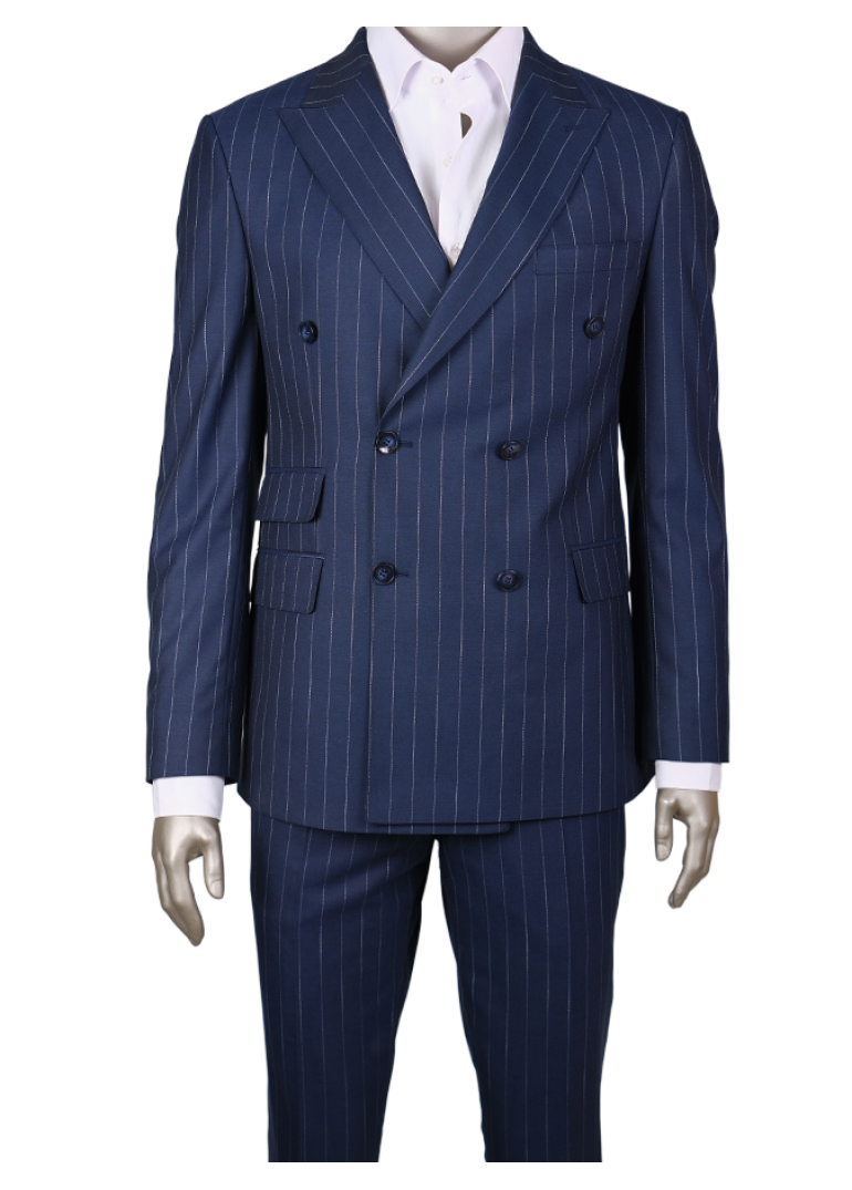 Çizgili Kruvaze Lacivert Slim Fit Erkek Takım Elbise