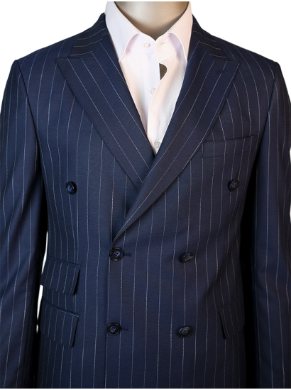 Çift Cep Çizgili Kruvaze Lacivert