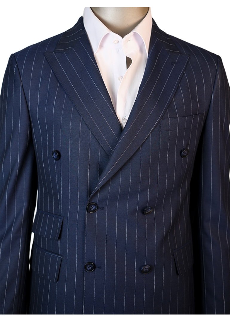 Çizgili Kruvaze Lacivert Slim Fit Erkek Takım Elbise