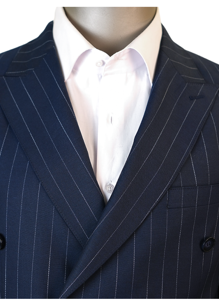 Çizgili Kruvaze Lacivert Slim Fit Erkek Takım Elbise