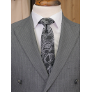 Yün Çizgili Kruvaze Gri Slim Fit Erkek Takım Elbise