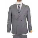 Yün Çizgili Kruvaze Gri Slim Fit Erkek Takım Elbise