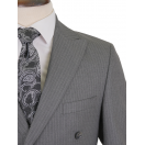 Yün Çizgili Kruvaze Gri Slim Fit Erkek Takım Elbise