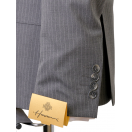 Yün Çizgili Kruvaze Gri Slim Fit Erkek Takım Elbise