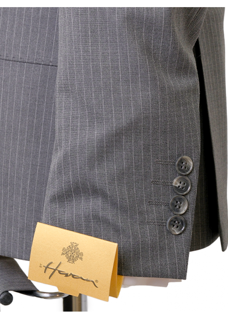 Yün Çizgili Kruvaze Gri Slim Fit Erkek Takım Elbise