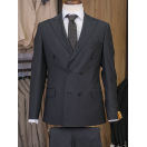 Yün Çizgili Kruvaze Siyah Slim Fit Erkek Takım Elbise