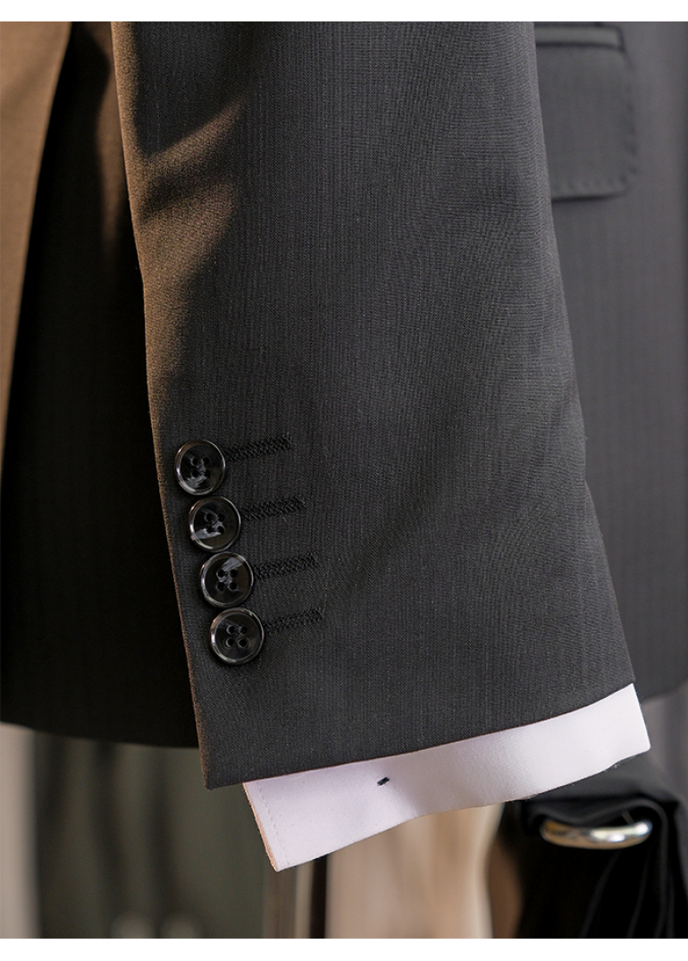 Yün Çizgili Kruvaze Siyah Slim Fit Erkek Takım Elbise