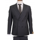 Yün Çizgili Kruvaze Siyah Slim Fit Erkek Takım Elbise