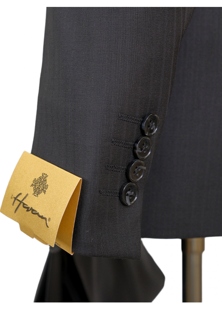 Yün Çizgili Kruvaze Siyah Slim Fit Erkek Takım Elbise