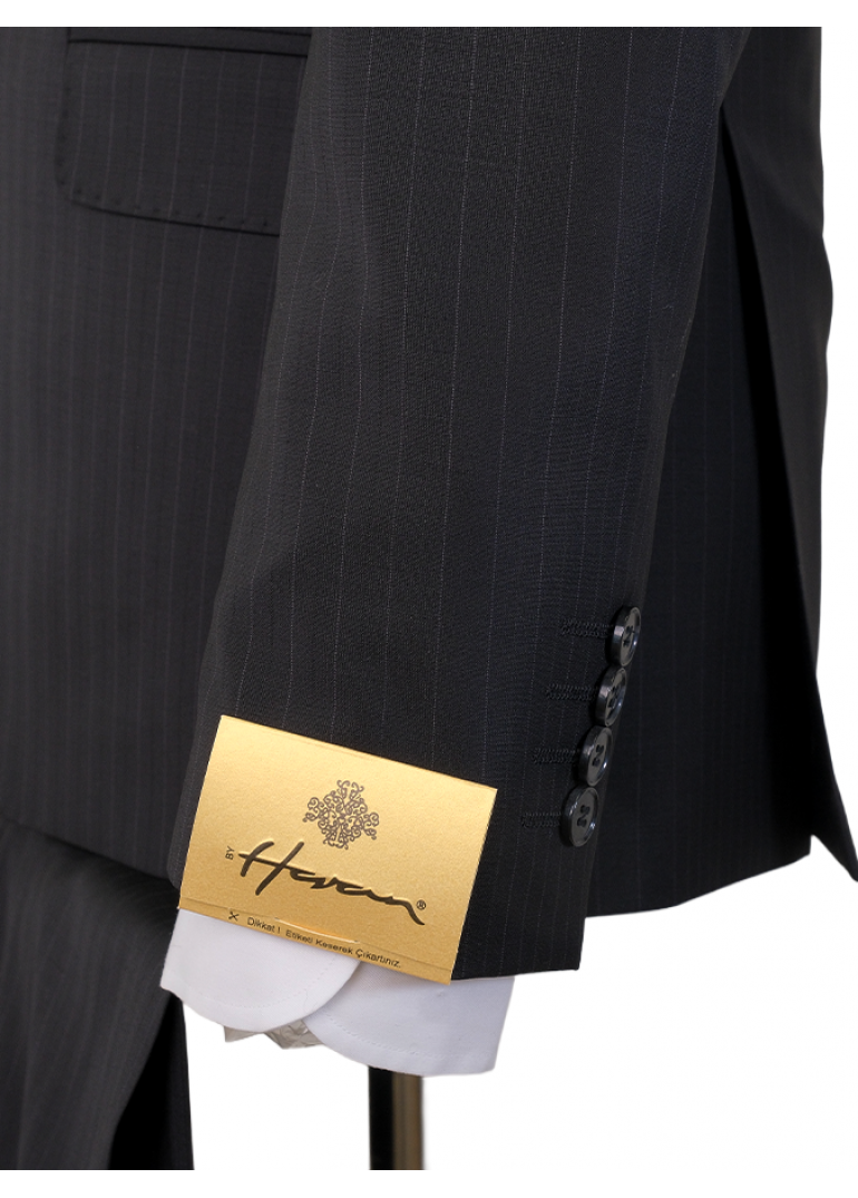 Çizgili Siyah Slim Fit Erkek Takım Elbise