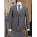 Yün Geniş Çizgili Gri Slim Fit Erkek Takım Elbise