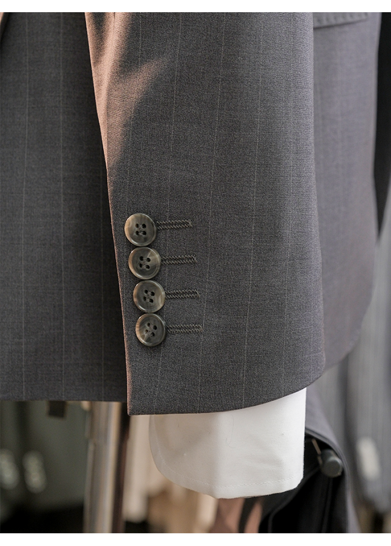 Yün Geniş Çizgili Gri Slim Fit Erkek Takım Elbise