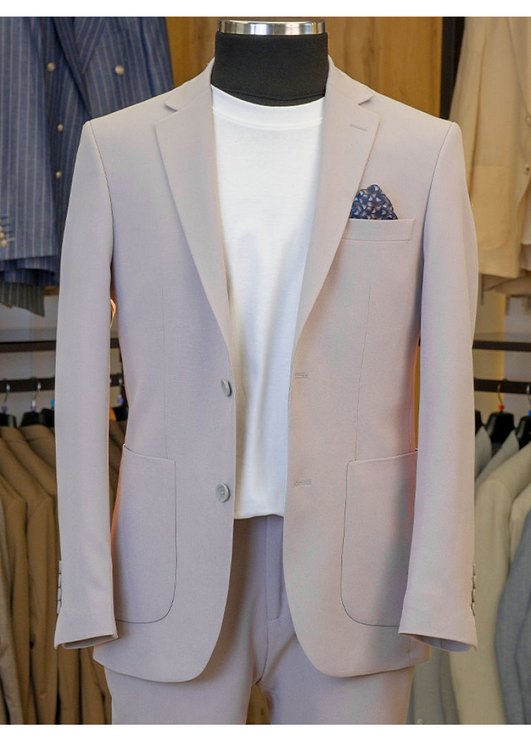 Krem Torba Cep Slim Fit Erkek Takım Elbise