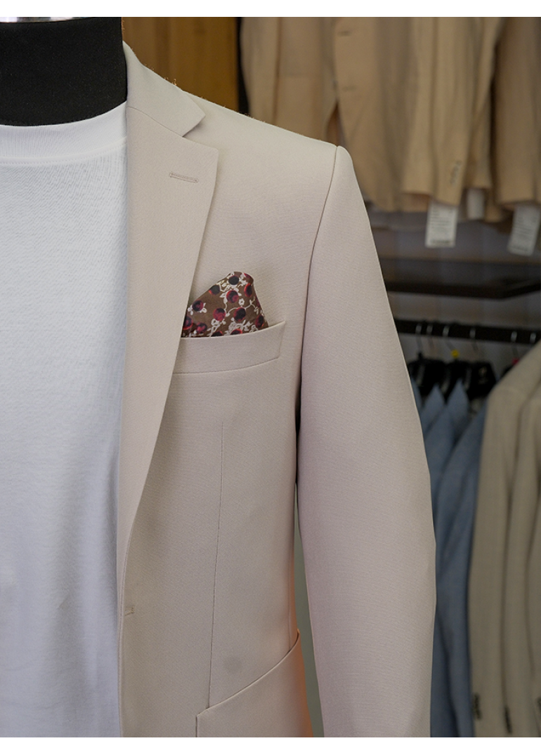 Torba Cep Krem Slim Fit Erkek Takım Elbise