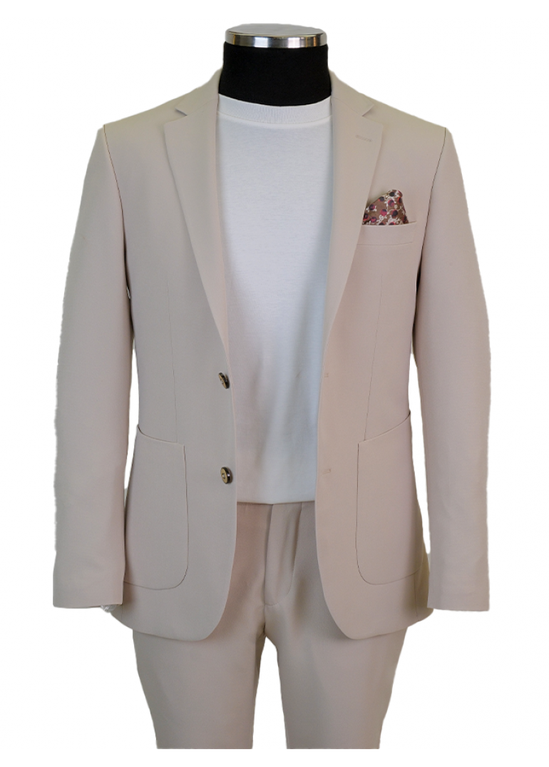 Torba Cep Krem Slim Fit Erkek Takım Elbise