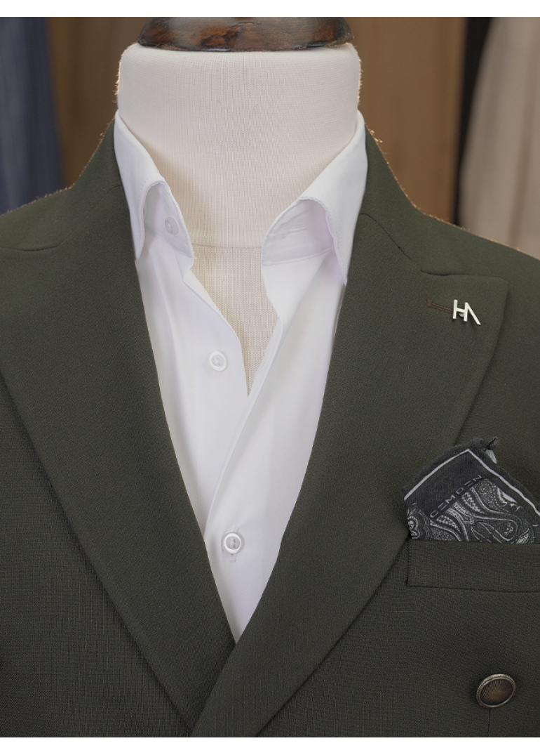 Metal Düğme Kruvaze Yeşil Slim Fit Erkek Takım Elbise