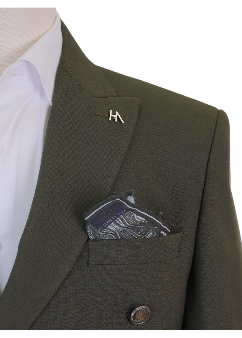 Metal Düğme Kruvaze Yeşil Slim Fit Erkek Takım Elbise