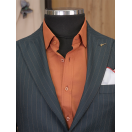 Yeşil Çizgili Slim Fit Erkek Takım Elbise