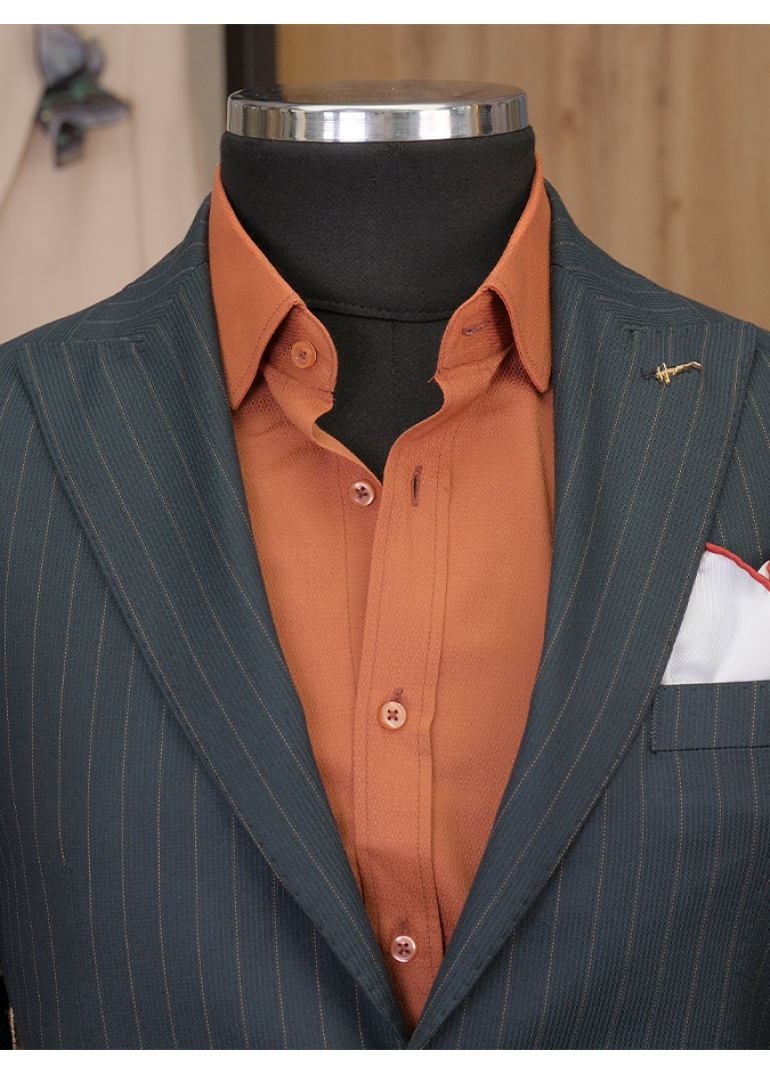 Yeşil Çizgili Slim Fit Erkek Takım Elbise