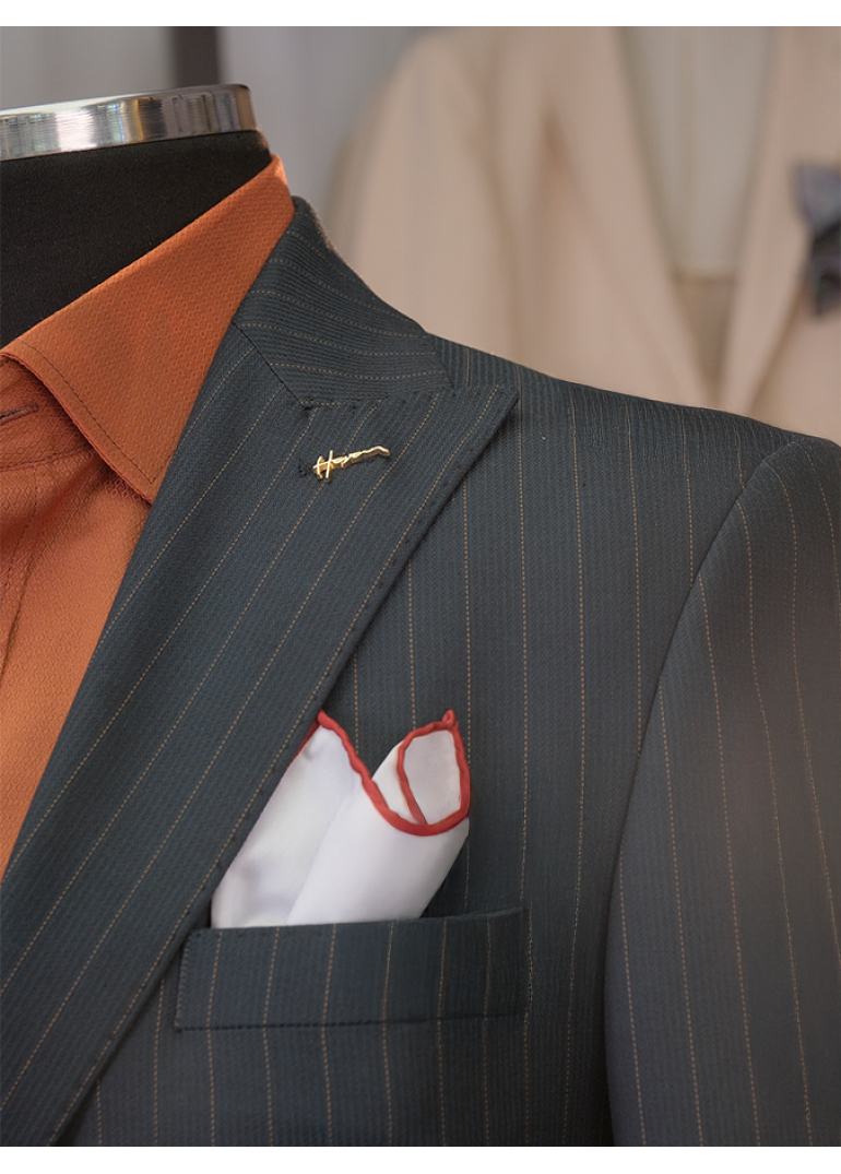 Yeşil Çizgili Slim Fit Erkek Takım Elbise