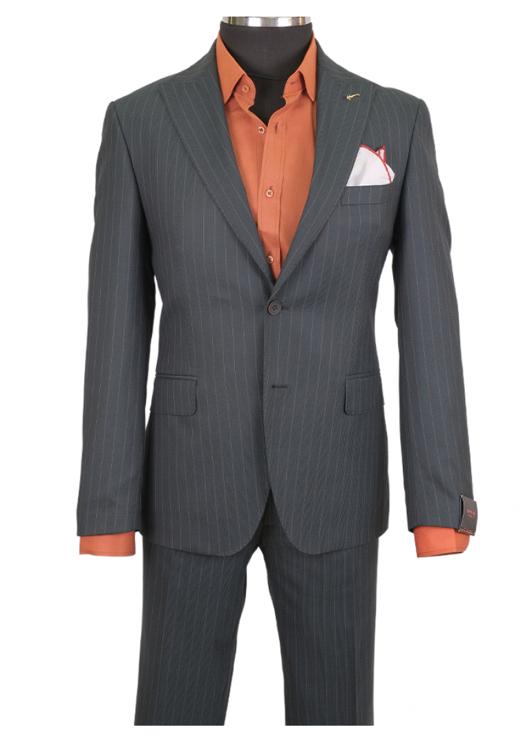 Yeşil Çizgili Slim Fit Erkek Takım Elbise