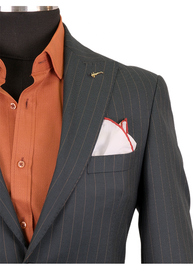 Yeşil Çizgili Slim Fit Erkek Takım Elbise