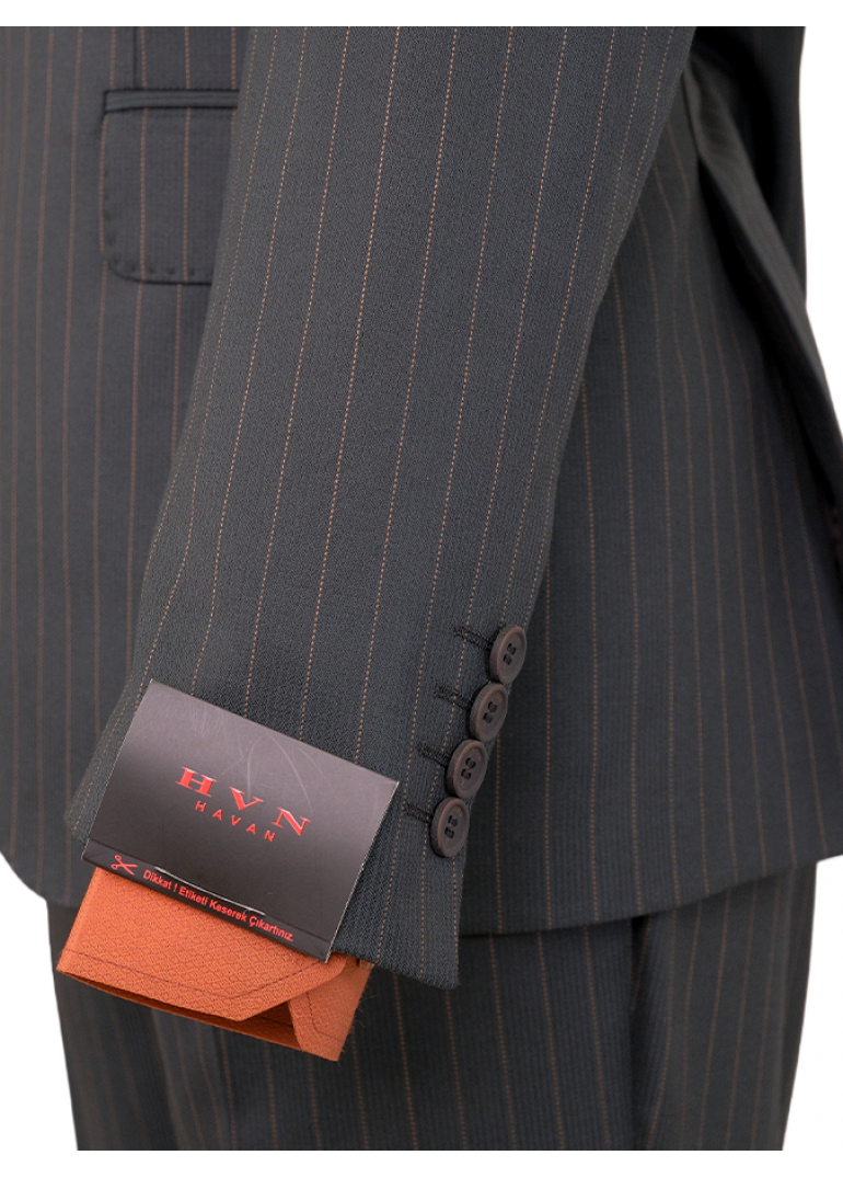 Yeşil Çizgili Slim Fit Erkek Takım Elbise