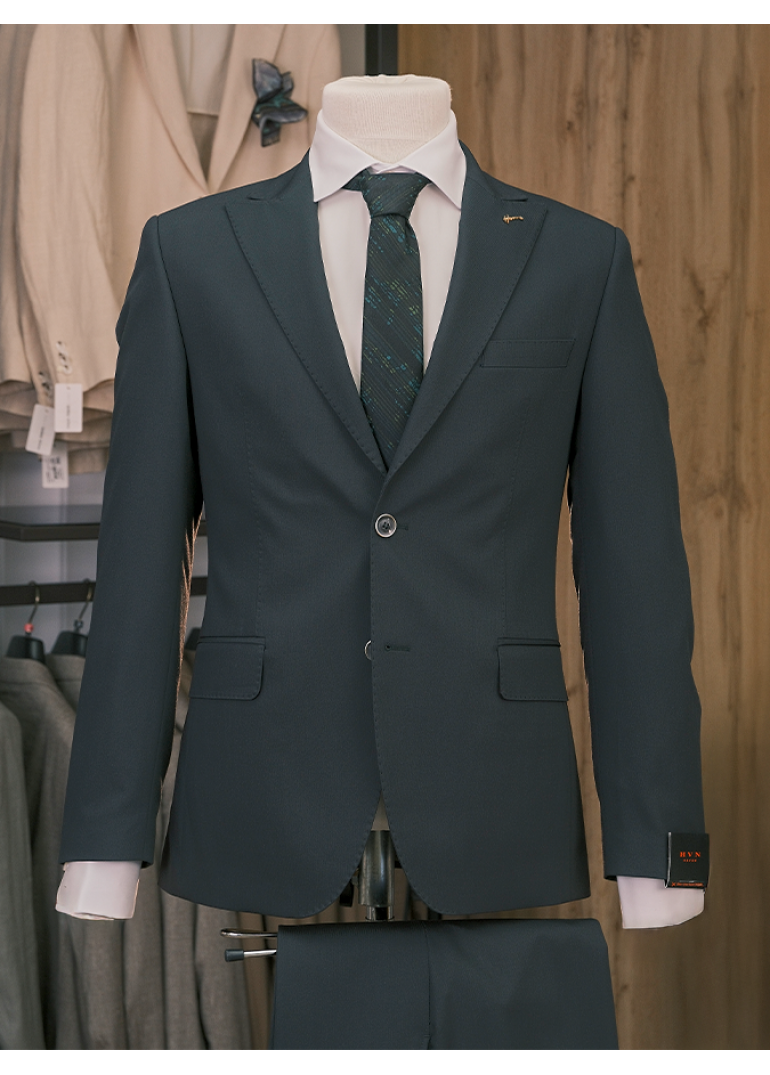 HVN Haki Slim Fit Erkek Klasik Yün Takım Elbise