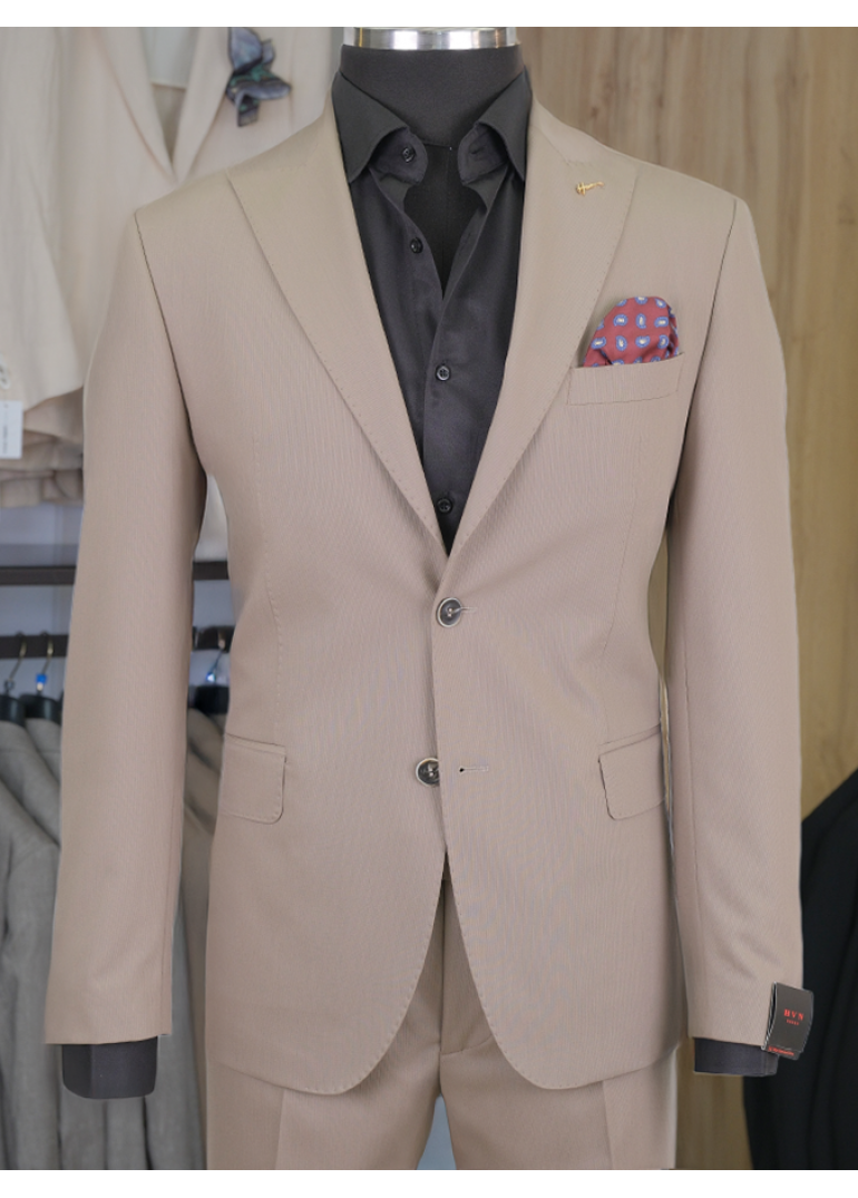 HVN Yün Klasik Takım Elbise Sütlü Kahverengi Erkek