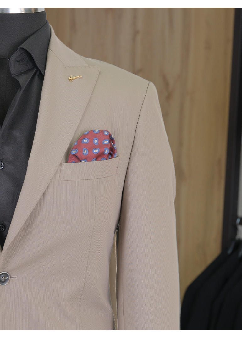 HVN Yün Klasik Takım Elbise Sütlü Kahverengi Erkek