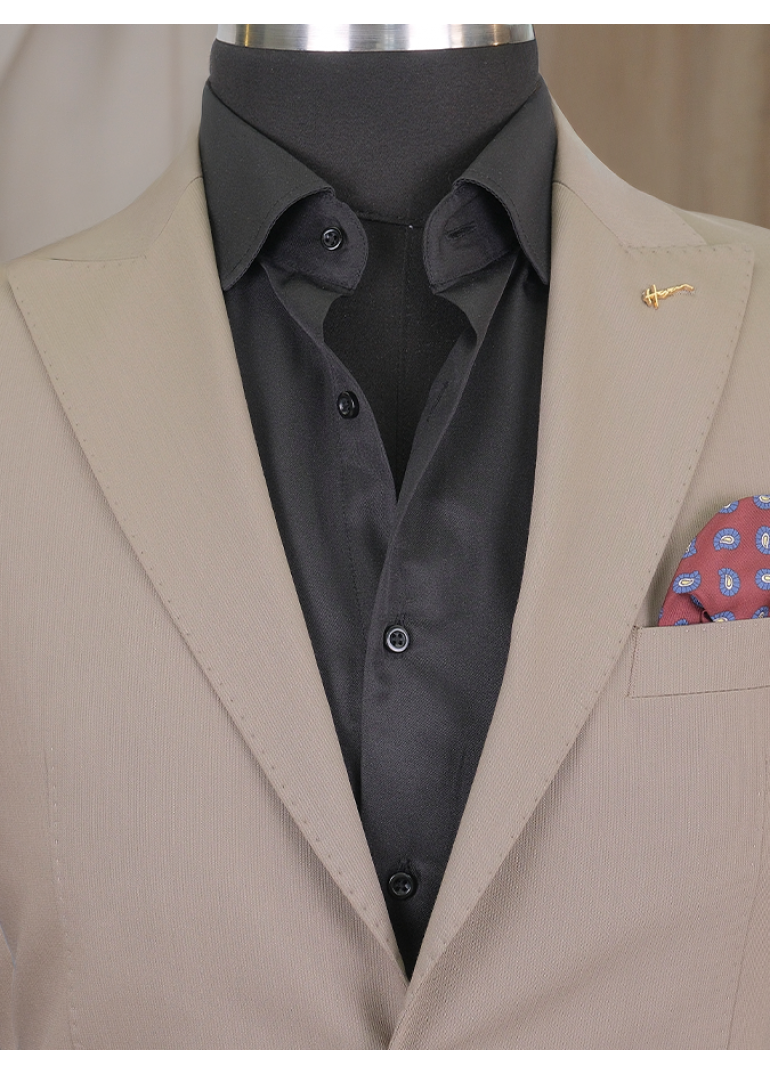 HVN Yün Klasik Takım Elbise Sütlü Kahverengi Erkek