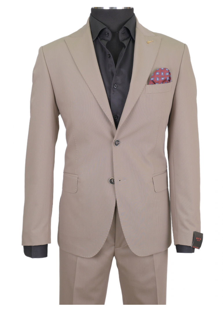 HVN Yün Klasik Takım Elbise Sütlü Kahverengi Erkek