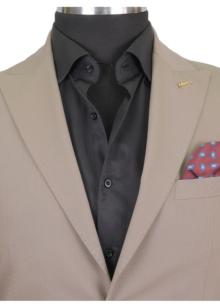 HVN Yün Klasik Takım Elbise Sütlü Kahverengi Erkek