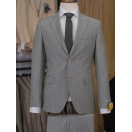 HVN Yün Klasik Takım Elbise Kareli Bej Erkek