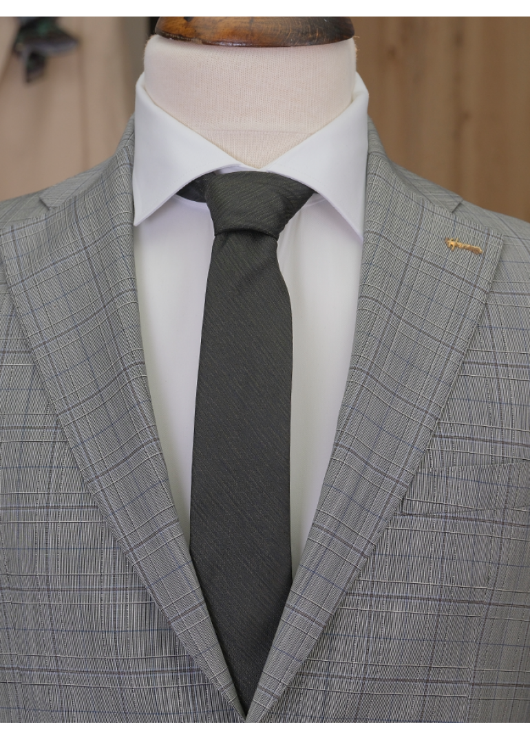 HVN Yün Klasik Takım Elbise Kareli Bej Erkek