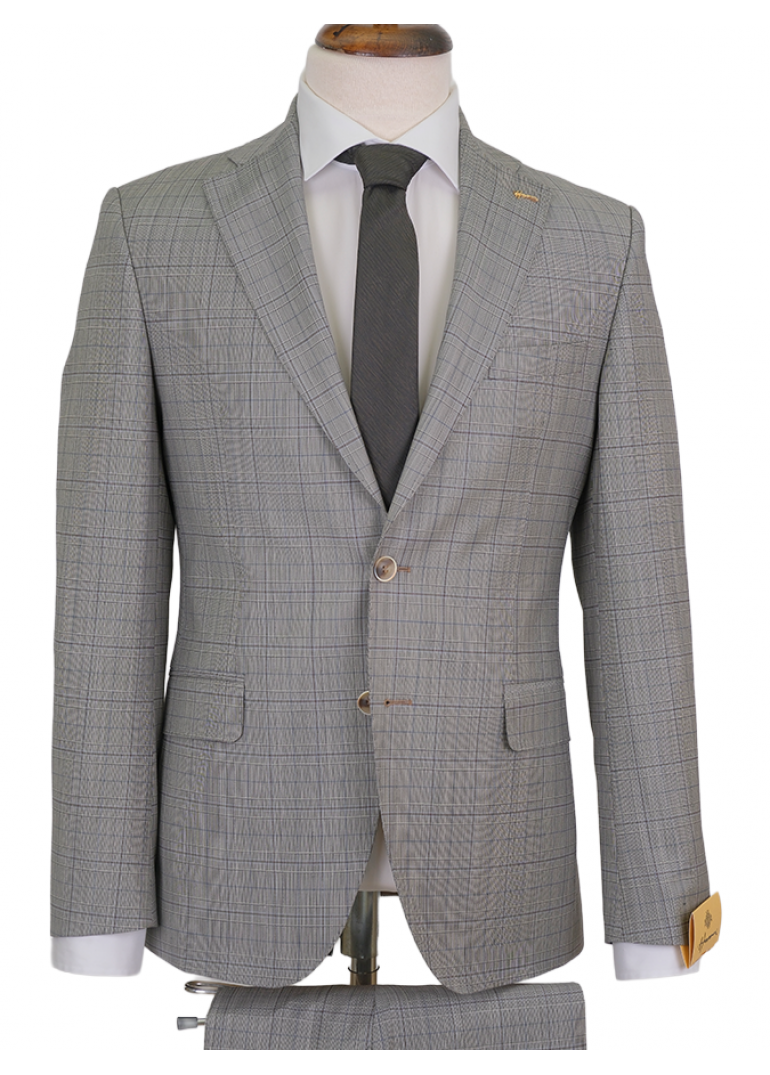HVN Yün Klasik Takım Elbise Kareli Bej Erkek