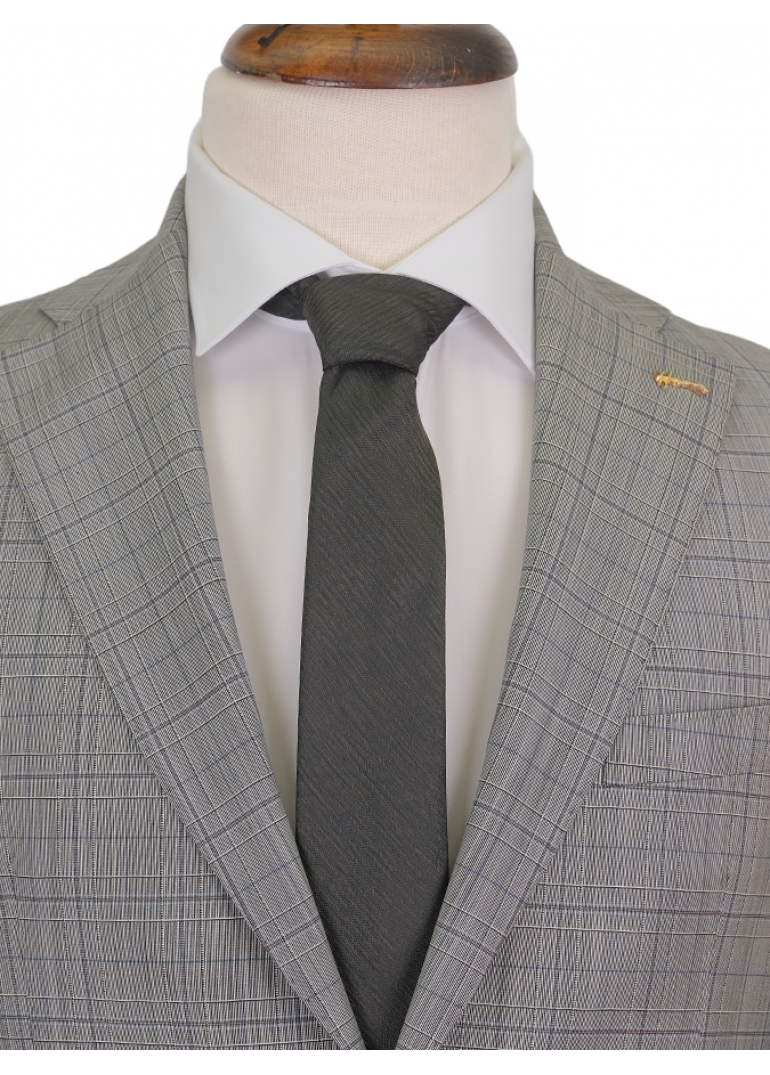 HVN Yün Klasik Takım Elbise Kareli Bej Erkek