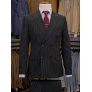 İnce Çizgili Kruvaze Siyah Slim Fit Erkek Takım Elbise